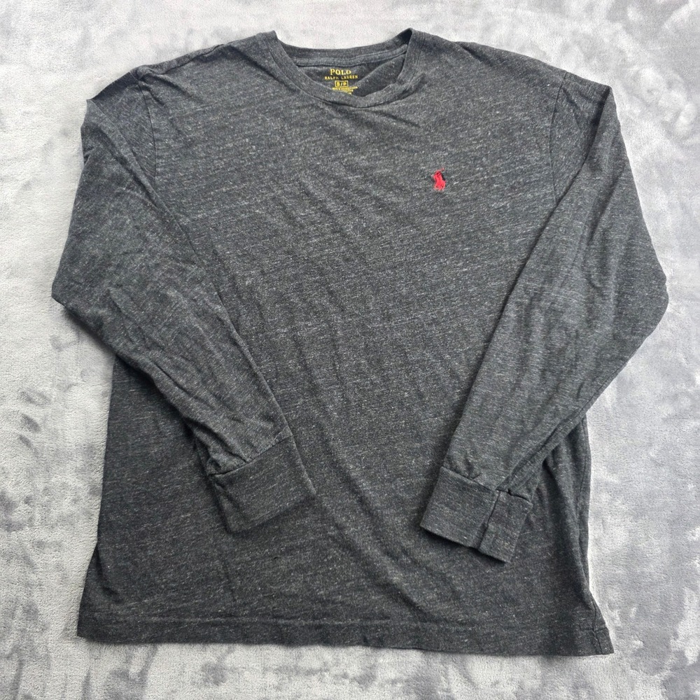Polo Ralph Lauren T-Shirt Mens‎ Small Gray Long Sleeve Cotton Pony Logo Crewneck